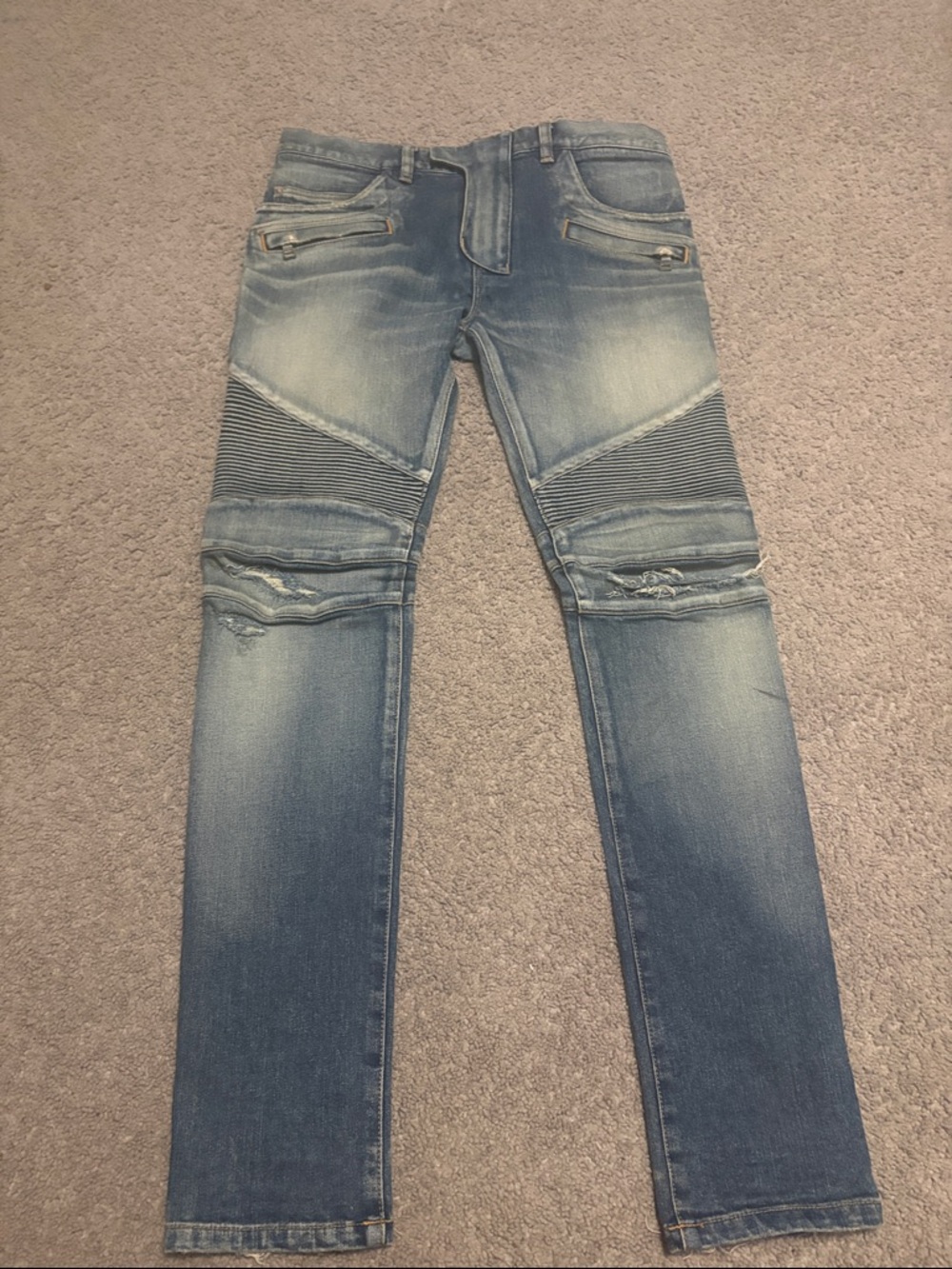 Men's Skinny Ribbed Knee Jeans - Light Blue